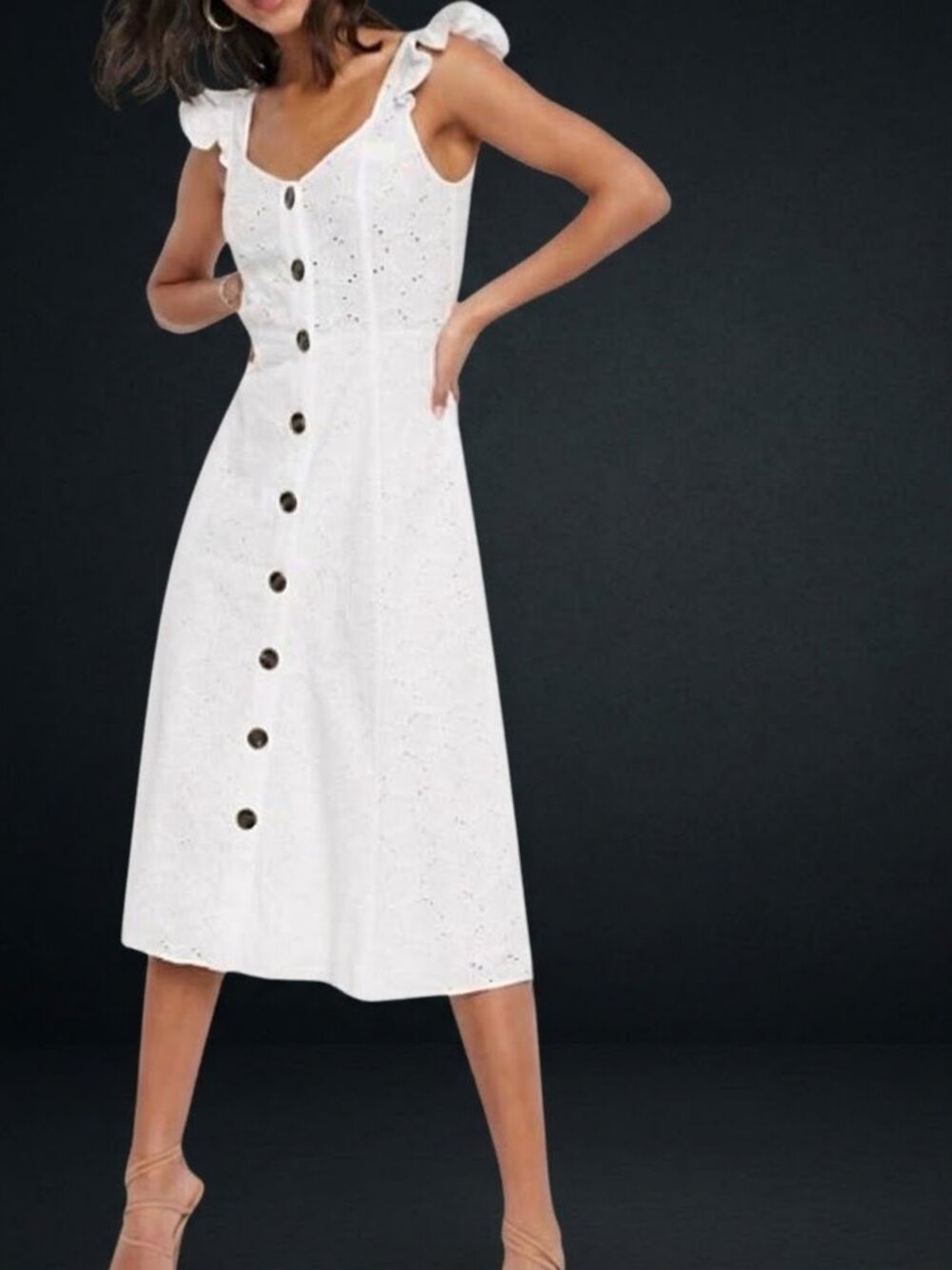 ASOS Shell broderie button midi sundress White Eyelet